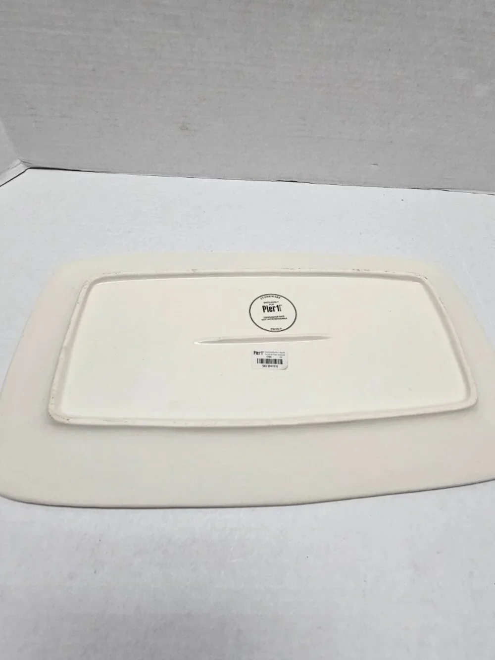 New Stoneware Pier1 Rectangular Ceramic Platter Botanical Green Design 16